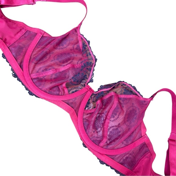 Felina Christelle Bra 36DDD, Red Sheer Mesh Lace Full Busted, EUC - Picture 10 of 11